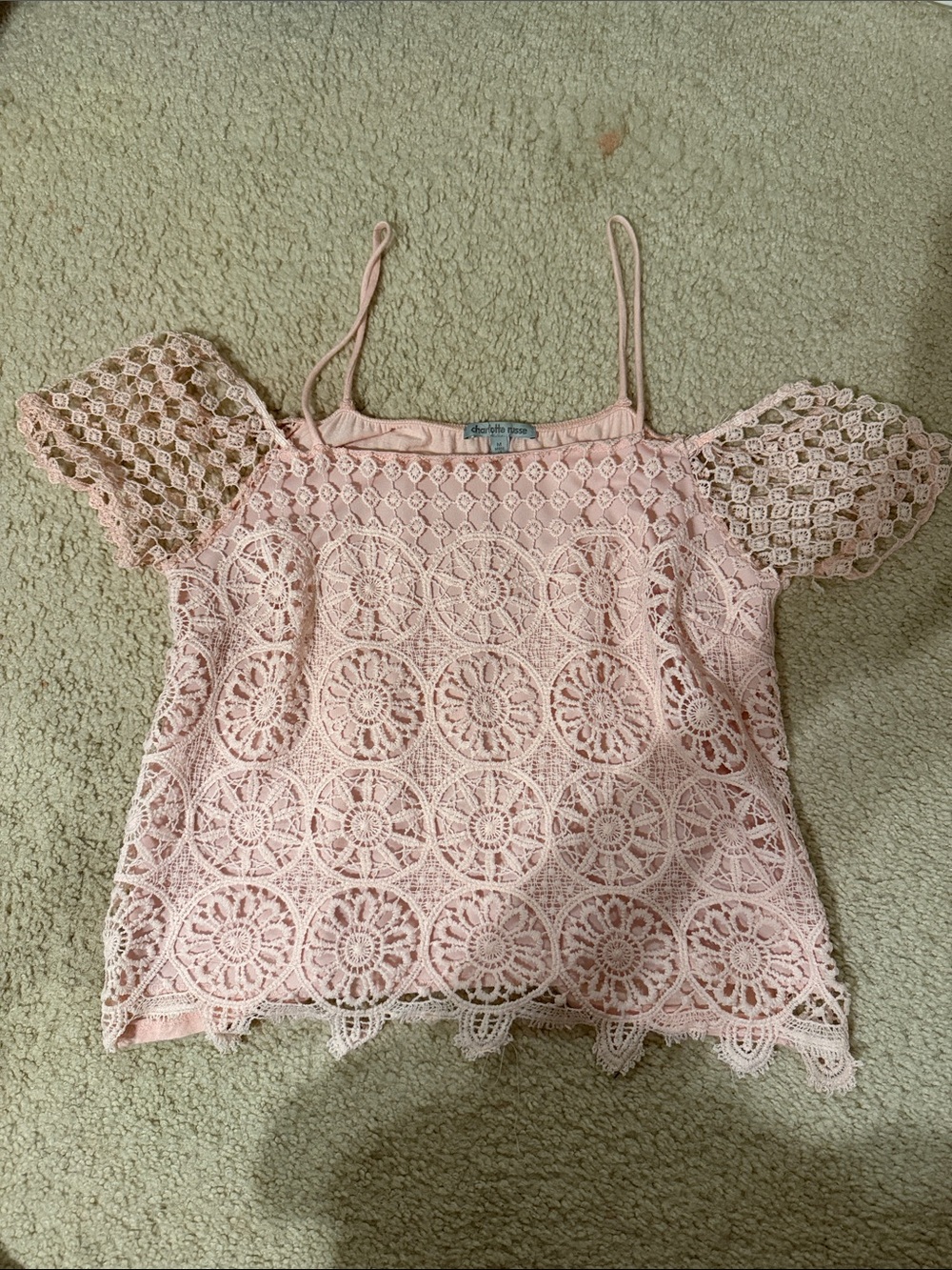Charlotte Russe Pink Crochet Cold-Shoulder Camisole